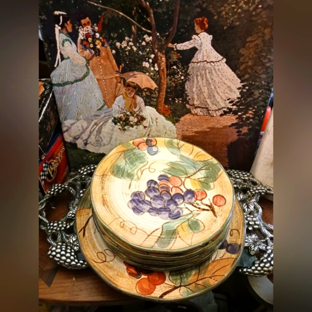 🍅🍇VTG Pamela Gladding 🍽 5 Plates 🥬🥦Tuscany Set. A NICE GIFT SET. 🎁